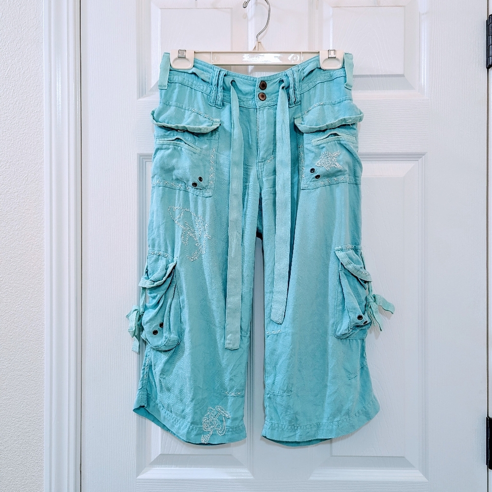 Da-nang Vintage XS Turquoise Cargo Capri Pants